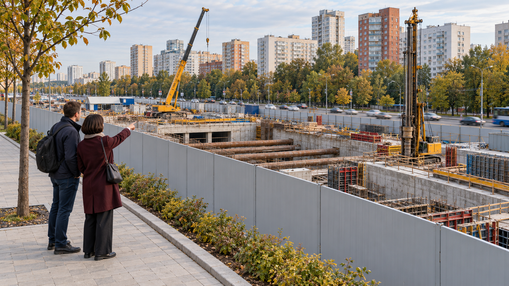 Строительство станции метро рядом с жилыми кварталами на юге Москвы
